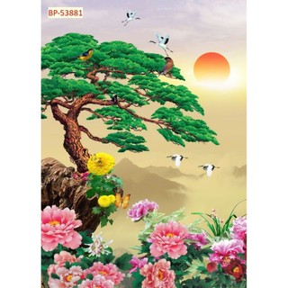 Tranh hoa mẫu đơn dán tường, tranh 3D in trên chất liệu vải lụa (shop tặng kèm keo dán)