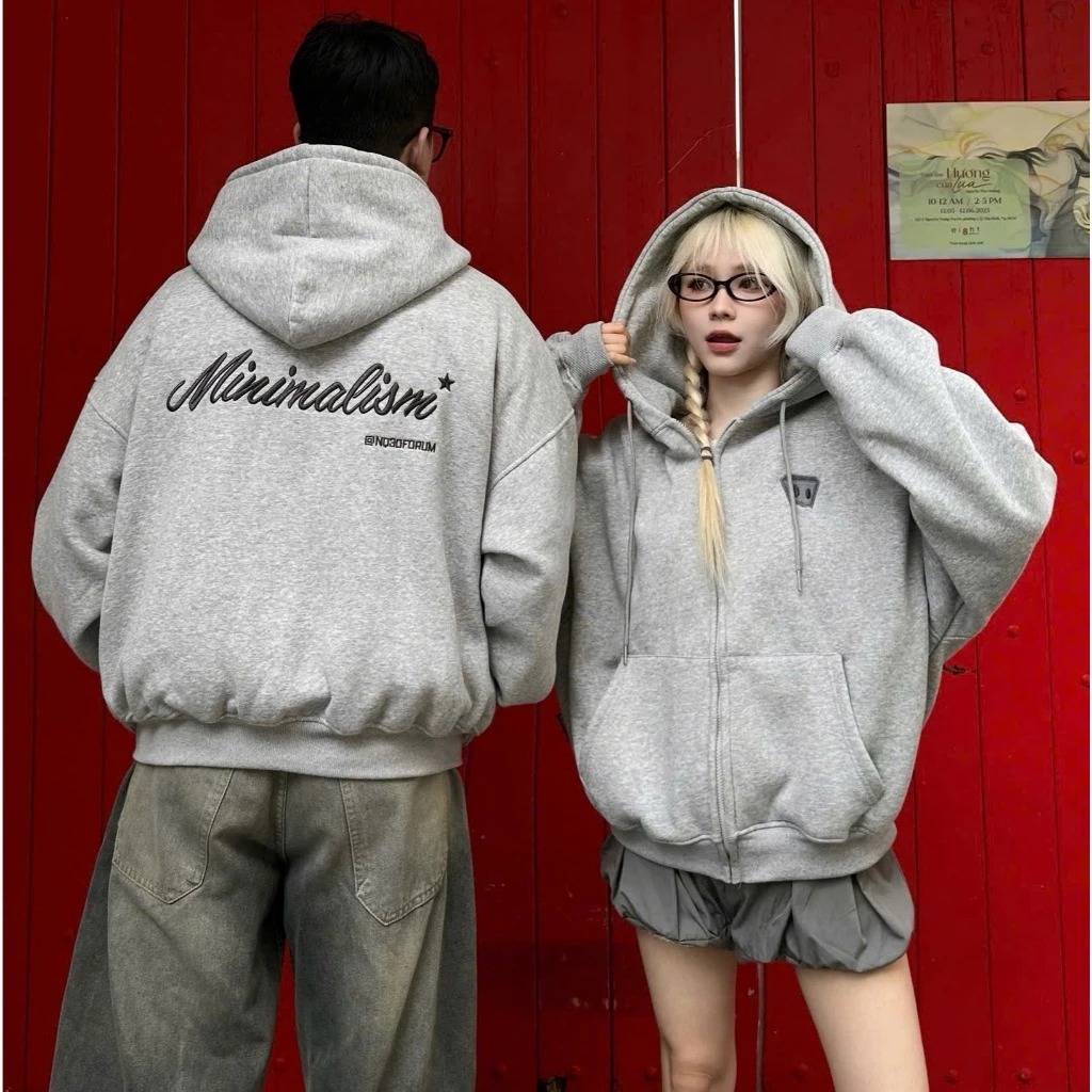 Áo Hoodie Zip COTTON Thêu Nổi NQ30 BLISS - Áo Khoác Form Boxy Form Rộng Nam Nữ Unisex