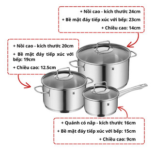 HCM Bộ nồi WMF Astoria 3 món thép không gỉ cao cấp, bền bỉ,chắc chắn, đáy từ 3 lớp phân phối nhiệt đều GermanySnT 70102