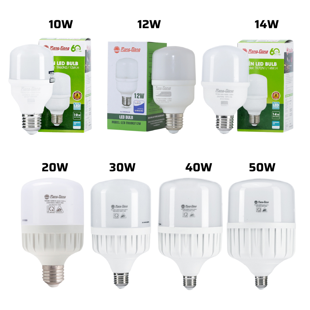 Đui đèn cảm biến & Bóng đèn Led Bulb trụ 10W, 12W, 14W, 20W, 30W, 40W, 50W 6500K, 3000K Rạng Đông