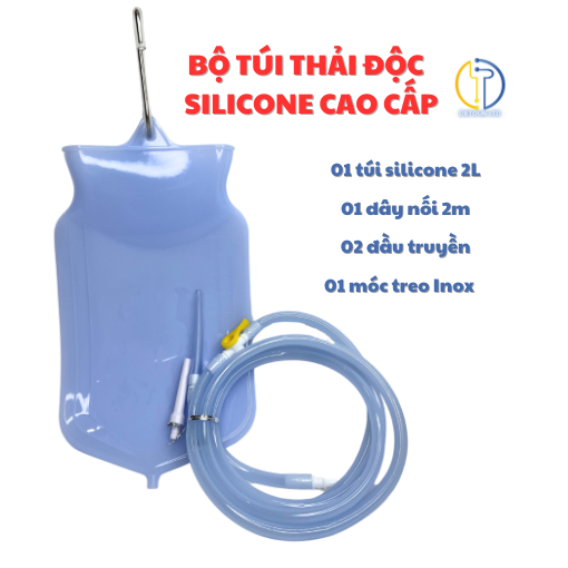 Bộ Dụng Cụ Túi truyền Coffee Enema Silicone 2000mL, túi thải độc cà phê, dụng cụ Súc Rửa Đại Tràng