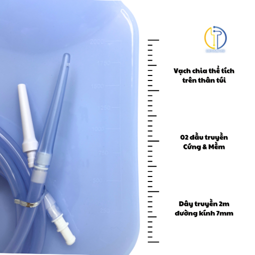 Bộ Dụng Cụ Túi truyền Coffee Enema Silicone 2000mL, túi thải độc cà phê, dụng cụ Súc Rửa Đại Tràng