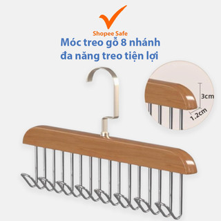 Móc treo gỗ 8 móc đa năng treo áo lót túi cà vạt thắt lưng tiện lợi #A195