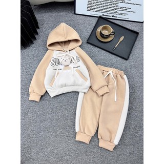 bộ ni bông có mũ sunple mặt gấu cho bé