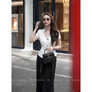 Áo ký giả NANCY HAGOO công sở thanh lịch 3 màu Đen/Trắng [A661]