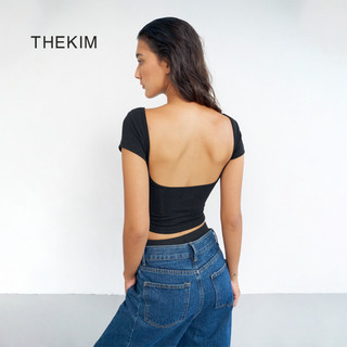 THEKIM Áo thun ngắn tay (mút ngực tháo rời) khoét lưng sâu , áo thun crotop ôm dáng chất liệu soft rib 100% cotton T349