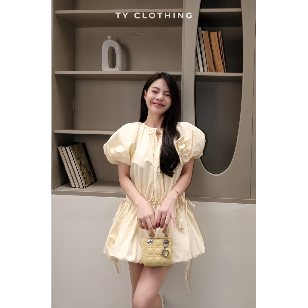 Set váy BaBy Doll rút dây kèm hoa - Hàng Thiết Kế - TY CLOTHING