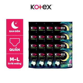 Thùng 16 gói Băng vệ sinh quần Kotex Ban Đêm Thảo Dược Herbal M-L 2 miếng