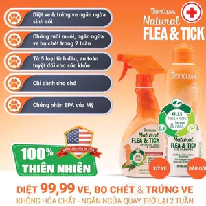 Xịt ve rận, bọ chét cho chó Tropiclean Flea & Tick chai 473ml từ thiên nhiên an toàn tuyệt đối