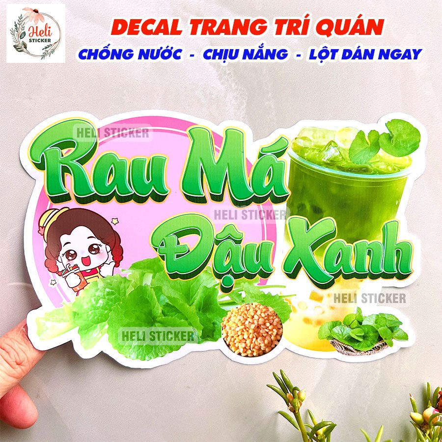 Decal RAU MÁ ĐẬU XANH Trang Trí Quán Nước, Cà Phê, Trà Sữa, Quán Ăn ...