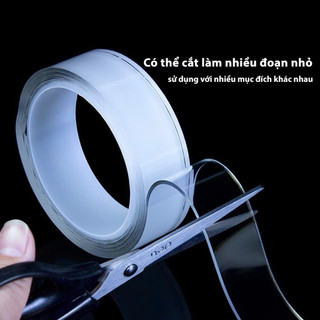 Băng keo hai mặt trong suốt siêu dính, bám chặt trên mọi bề mặt, phù hợp cho trang trí tường chắc chắn.