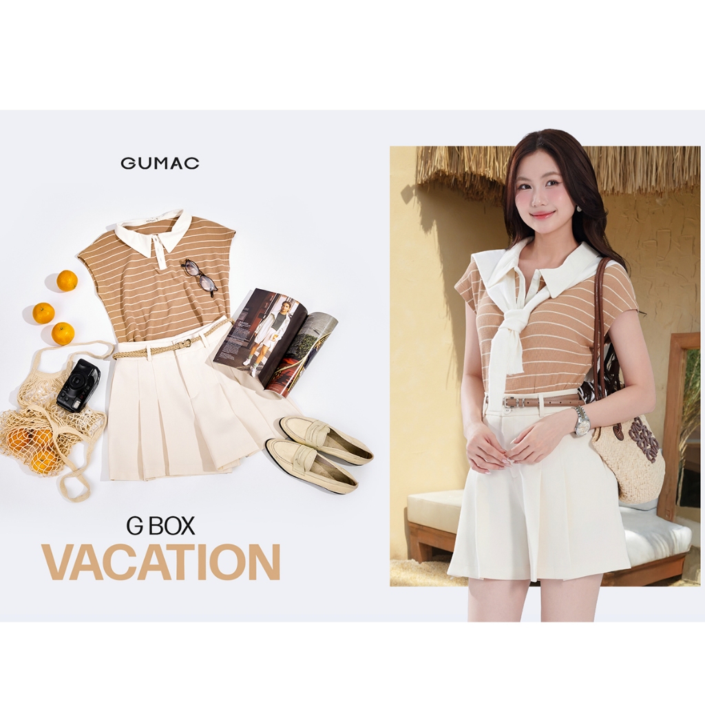 Áo Blazer Nữ GUMAC Áo Vest Tay Ngắn 1 Lớp Có Đệm Vai Chất Chéo Nhật Thanh Lịch OWF05043
