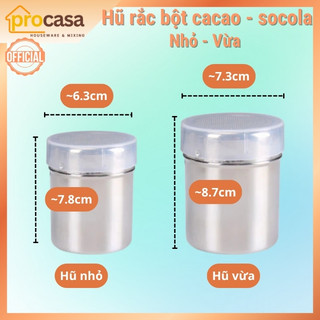Hũ rắc bột cacao inox - lọ rắc socola - bột matcha - bột các loại