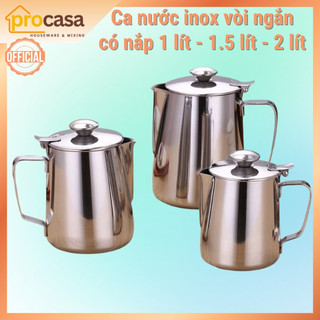 Bình đựng nước - ấm rót nước inox có vòi ngắn có nắp - 1 lít - 1.5 lít - 2 lít - Ca rót nước inox dày dặn