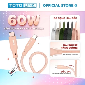 Cáp Sạc Nhanh TOTOLINK 60W Type-C 1M – Tương Thích iPhone 15/16/17, Android, Truyền Dữ Liệu
