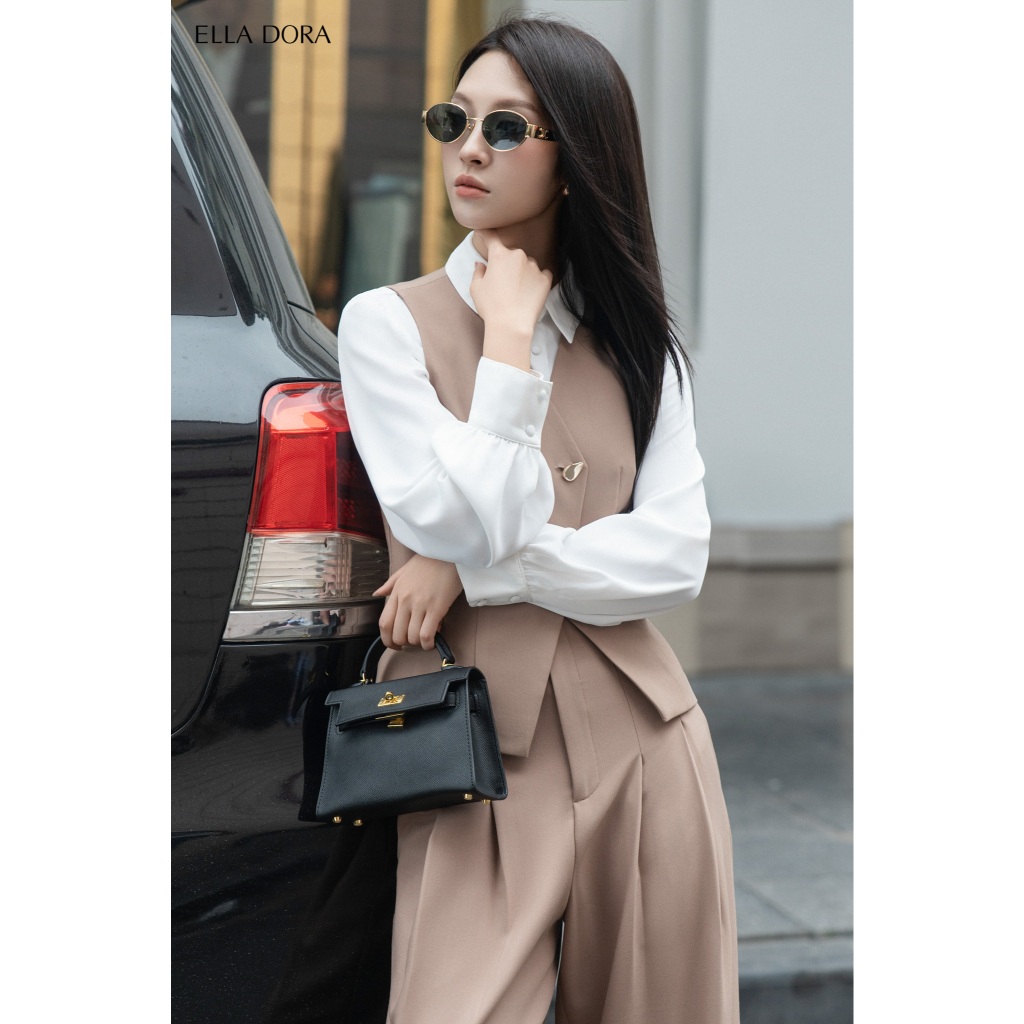 Set công sở nữ ELLA DORA áo gile cúc chéo phối quần âu ống suông form gọn thanh lịch [AK41 + Q37]