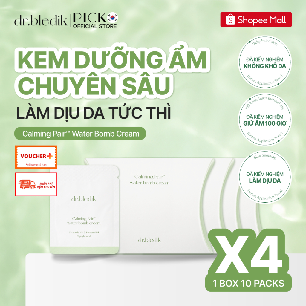 [QUÀ TẶNG KHÔNG BÁN] 4 Hộp x10 gói sample Kem dưỡng calming pair Dr.bledik w.a.t.er b.o.m.b cream 2ML