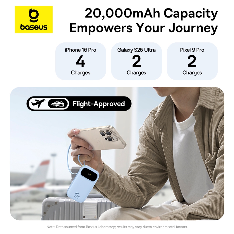 [45W MỚI VỀ] Baseus QPow3 Digital Display Power Bank with 2 Built-in USB-C Cables 20000 10000mAh 45W