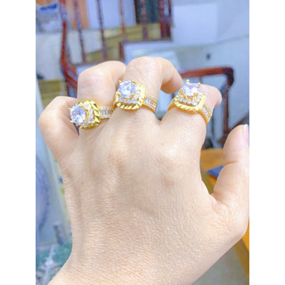 Nhẫn nữ đính đá mạ vàng 18k N020 mặt đá đỏ cao cấp Ti tan