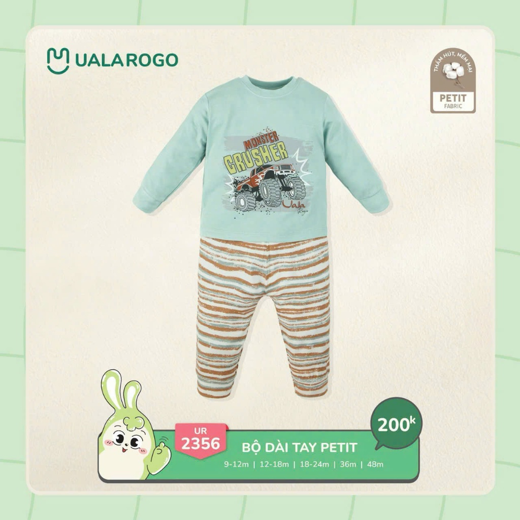 (8,5-20kg, 9-48M) Bộ Dài Tay Uala Rogo Bé Trai, Bé Gái UR2356 UR3708 UR3551 UR2379 UR2223 UR2380