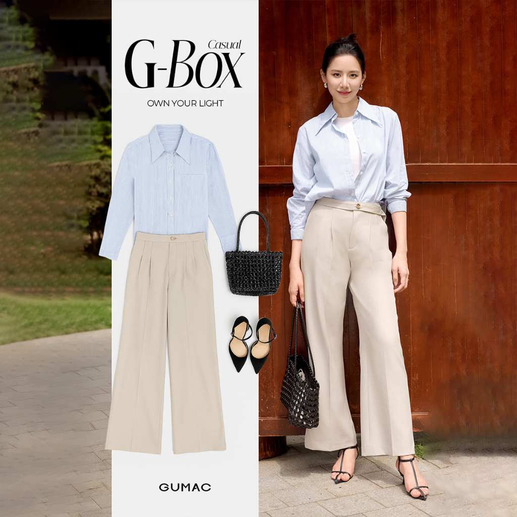 Quần Tây Nữ GUMAC Lưng Liền Ống Suông Chiết Ly Có Túi Dọc Hai Bên Kèm Dây QF07049