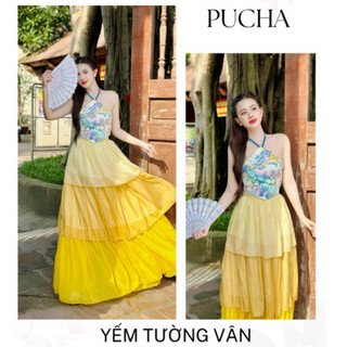Sét yếm Tường Vân phối chân váy tầng mix màu (yếm gấm Trung Thu, yếm Tết, yếm múa, yếm chụp sen concept)
