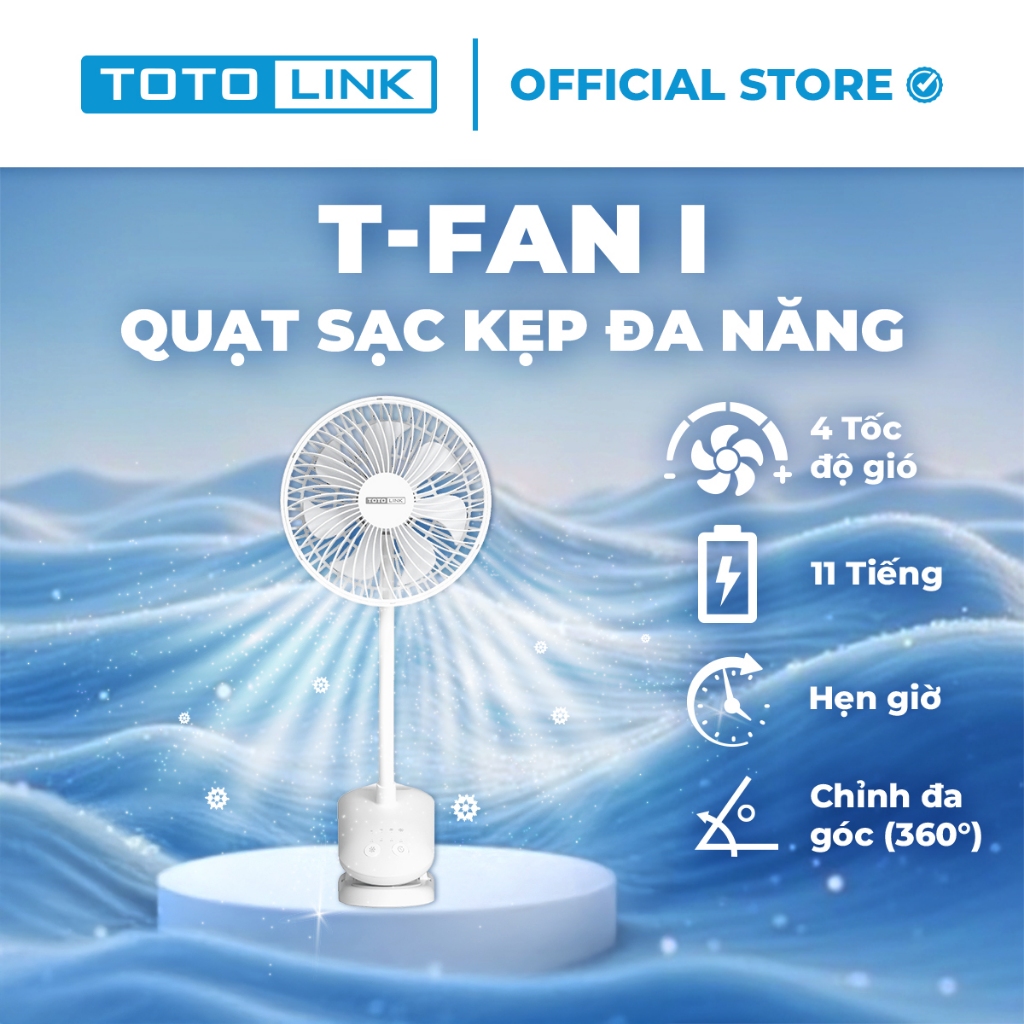 [Hỏa Tốc] Quạt Sạc Kẹp Đa Năng TOTOLINK Fan01 – Kẹp Xe Nôi, Nôi Em Bé, Bàn Làm Việc – Pin Lâu, Xoay 360°, Sạc Type-C