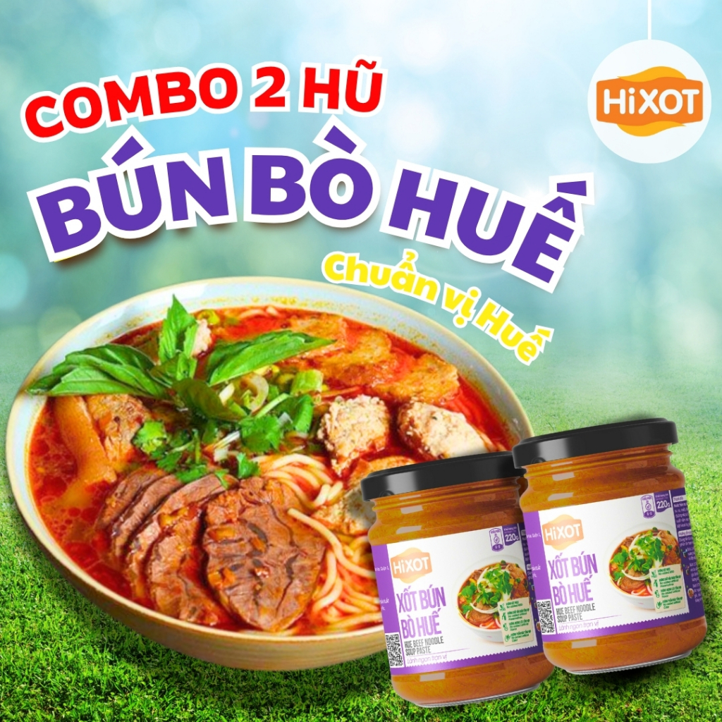 COMBO 2 Sốt Bún Bò Huế HiXOT Hũ 220Gram, gia vị hoàn chỉnh, không cần nêm nếm, thơm ngon đậm vị