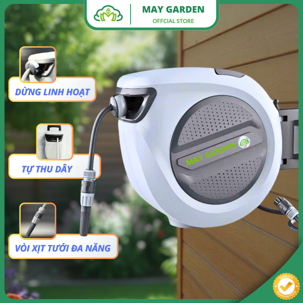 Bộ vòi tưới cây tự thu 10m/20m/30m MAY GARDEN, Rulo cuộn ống tự động ...