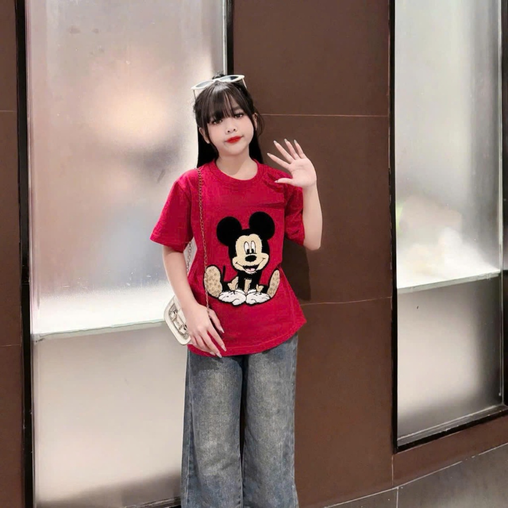 Áo Thun Bé Gái Form Rộng Cực Xinh – Chất Cotton Mềm Mịn, Co Giãn Thoải Mái, Thiết Kế Năng Động Dễ Thương
