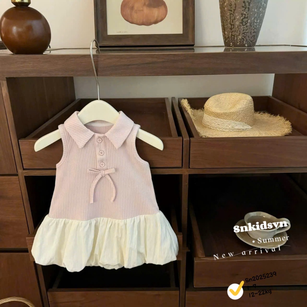 Váy cho bé gái, Váy cổ sơ mi chất thun tăm dáng bí bồng bềnh cho bé đi chơi đi học từ 10-22kg Mimi Kids
