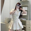 Đầm nữ tay ngắn phối bèo đính khuy bọc cao cấp MIU.STUDIO, Váy thiết kế cổ sen phối viền đính nơ tiểu thư thanh lịch