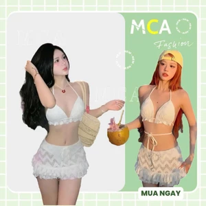 Set bikini Bra ren phối chân váy ôm ngắn MCA phong cách mùa hè đi biển S094