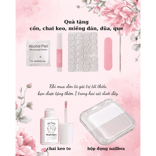 (Mua 1 Tặng 1) Nailbox Thiết Kế Tiểu Thư, Móng Úp, Móng Tay Giả Pastel Nơ Nổi Charm Ngọc Trai P06