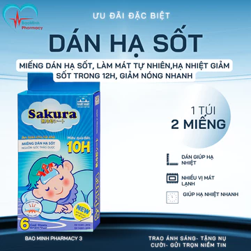 Miếng Dán Hạ Sốt Sakura Hộp 6 Miếng, Làm Mát Nhanh, Hạ Nhiệt Tốt, An Toàn Cho Trẻ Em Và Người Lớn