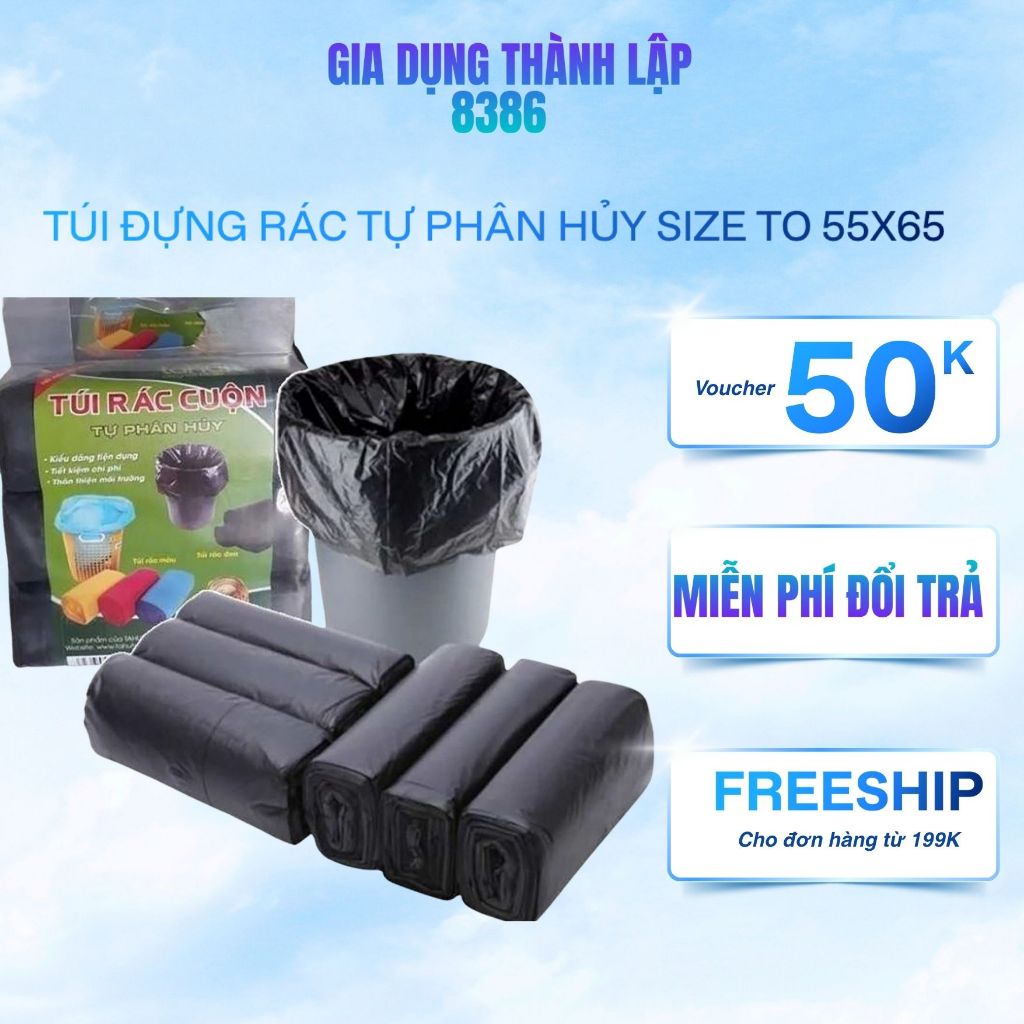 Túi đựng rác tự phân hủy size to 55x65 cm bảo vệ môi trường màu đen ...