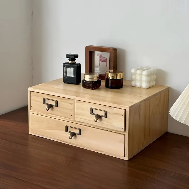 Hộp tủ lưu trữ để bàn loại ngăn kéo bằng gỗ tự nhiên đựng đồ mỹ phẩm, trang điểm, phụ kiện, dùng trong văn phòng