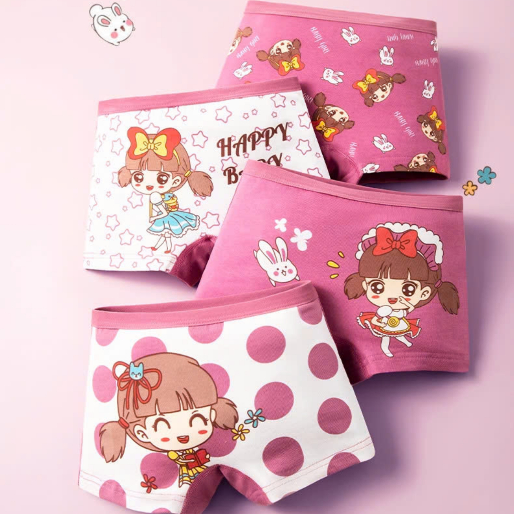 Set 4 Quần Lót Bé Gái Dáng Boxer - Quần Chip Đùi Bé Gái Cotton Mềm Co Giãn Thoáng Mát ZANABRA L8009