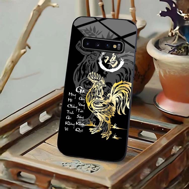 Ốp Lưng Cho SAMSUNG S10, S10+, S10E, S10 5G Mặt Lưng Kính Cường Lực 12 Con Giáp Thư Pháp