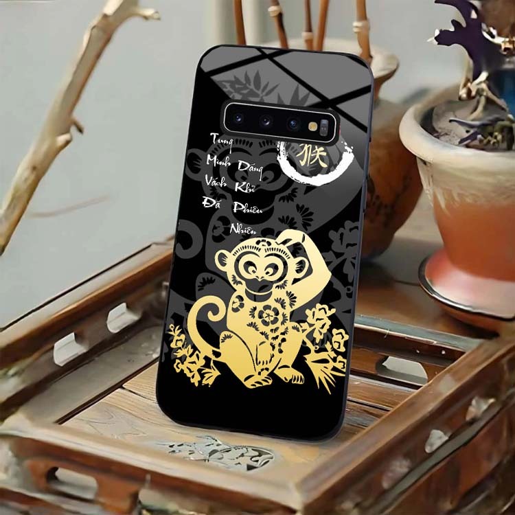 Ốp Lưng Cho SAMSUNG S10, S10+, S10E, S10 5G Mặt Lưng Kính Cường Lực 12 Con Giáp Thư Pháp