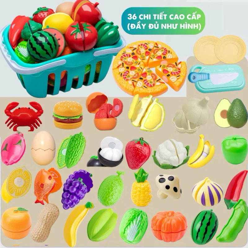 ( mẫu mới ) Đồ Chơi Cắt Hoa Quả Và Rau Củ Bằng Nhựa ABS An Toàn, Bộ Đồ Chơi Giỏ Cắt Trái Cây
