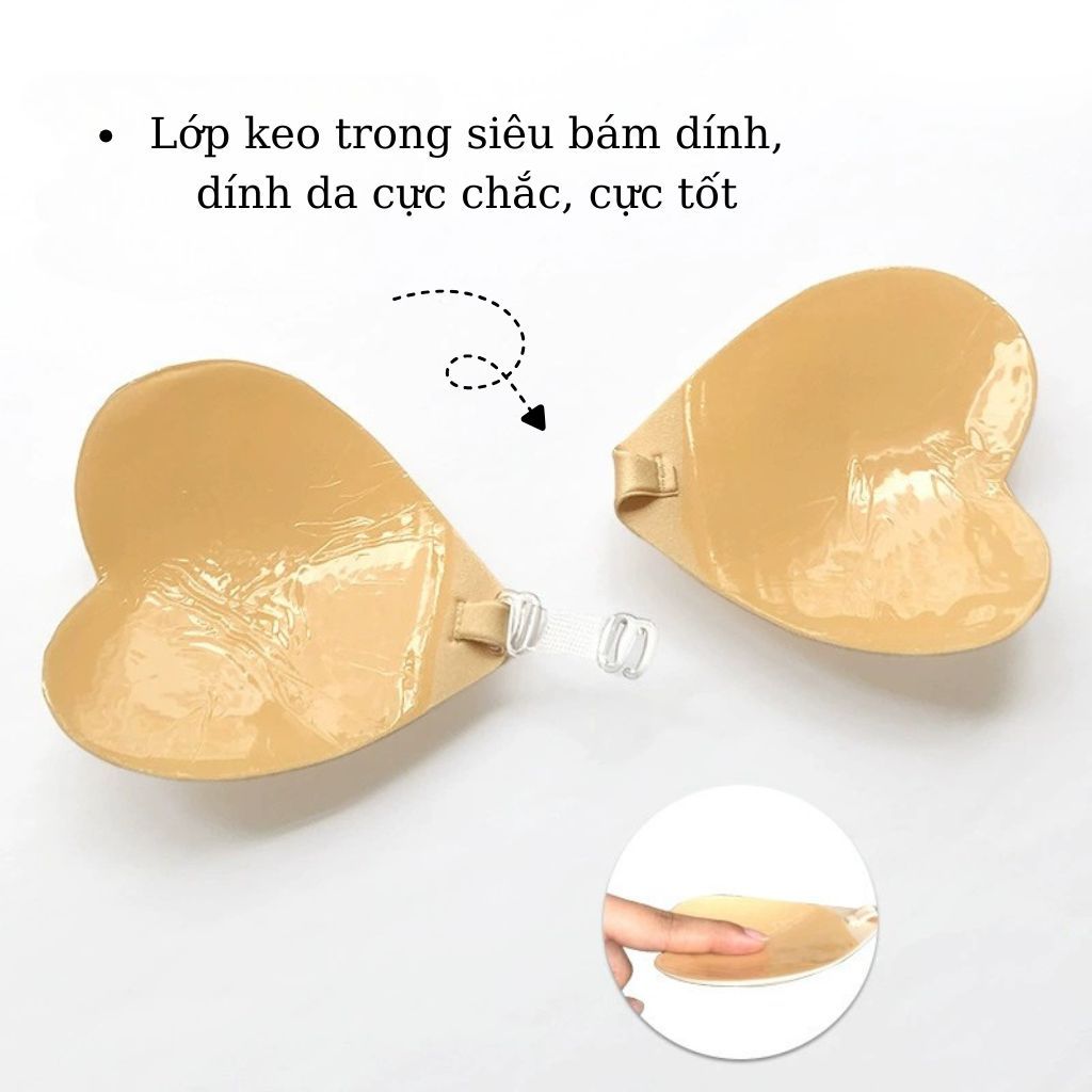 Miếng dán ngực hình trái tim xinh xắn keo siêu bám dính kèm 3 dây cài trong tiện lợi LANIXA D0159