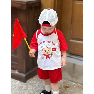 Đồ đôi váy bé gái + một em bé yêu nước và bộ quần áo bé trai nhân ngày QUỐC KHÁNH 2/9 độc lập  kèm túi