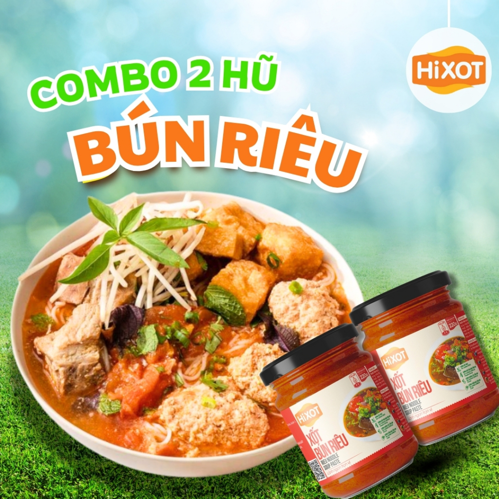 COMBO 2 Sốt Gia Vị Bún Riêu HiXOT hũ 220gram, nấu bún riêu cua/ tôm, lẩu riêu