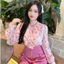 Áo tơ cổ bèo họa tiết tym Hàn Quốc - A2580 Kymie