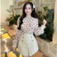 Áo tơ cổ bèo họa tiết tym Hàn Quốc - A2580 Kymie