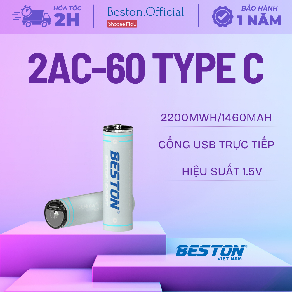 Vỉ 4 pin sạc USB 1.5V TypeC AA 2200mWh/1460mAh - (BẢO HÀNH 1 NĂM ...