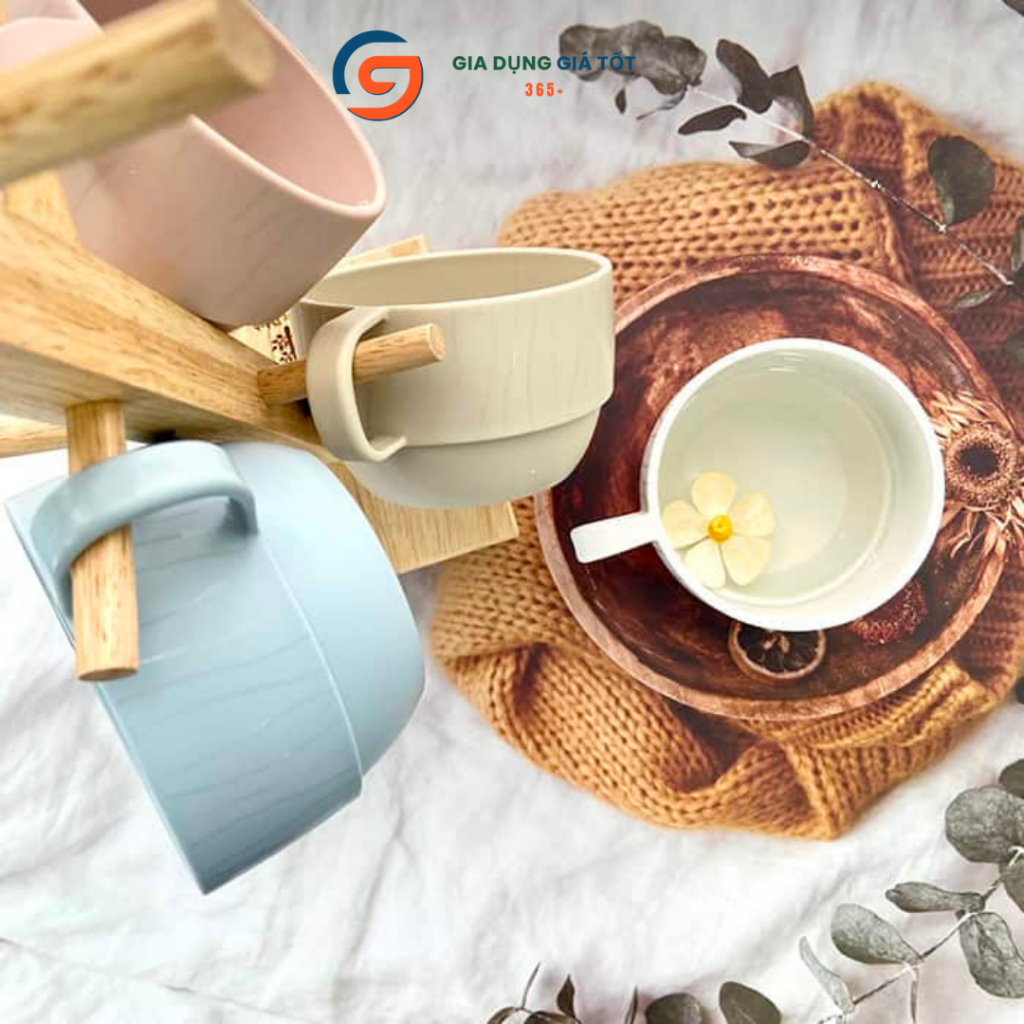 Cốc uống trà, cà phê, sữa có quai Ohana, cốc dáng tròn thấp uống nước màu pastel nhẹ nhàng