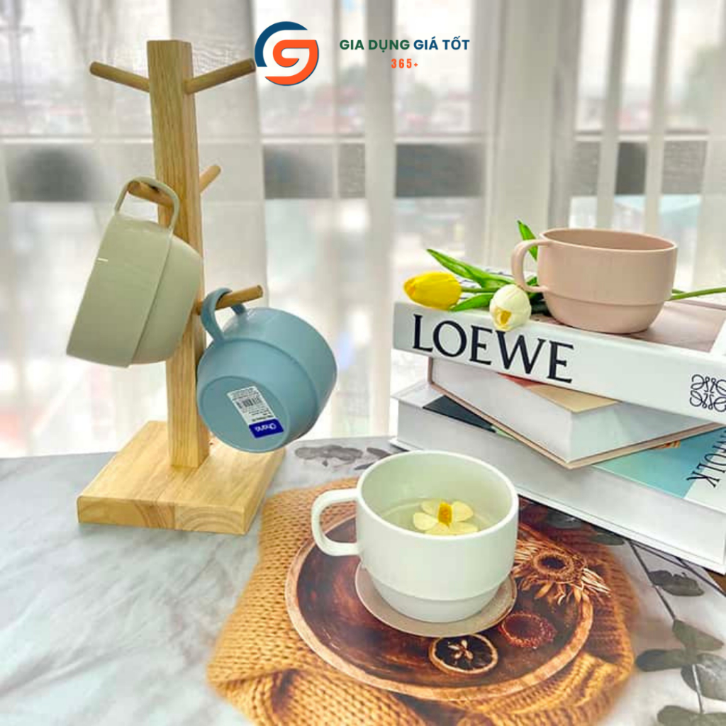 Cốc uống trà, cà phê, sữa có quai Ohana, cốc dáng tròn thấp uống nước màu pastel nhẹ nhàng