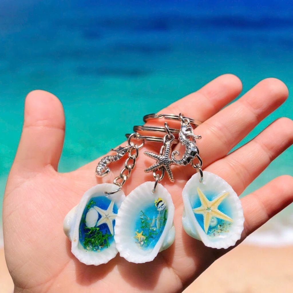 [Hàng sẵn] Móc khóa vỏ sò thật handmade DIY keychains sao biển thật quà ...